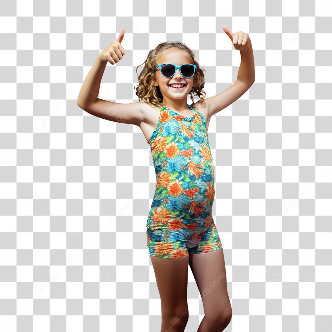 Menina Com Roupa de Banho em Parque Aquático PNG Transparente