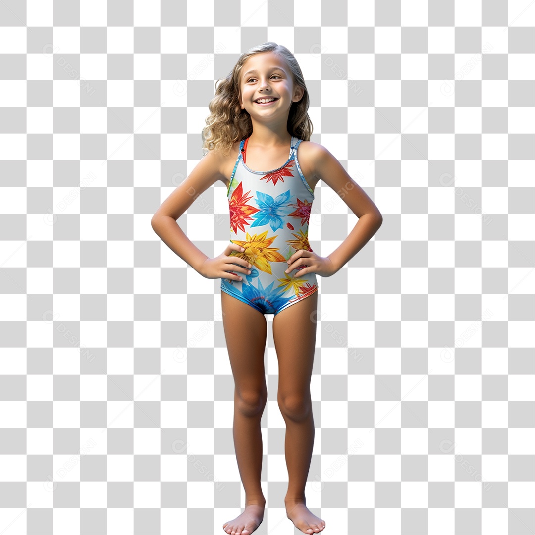 Menina de Roupa de Banho em Parque Aquático PNG Transparente