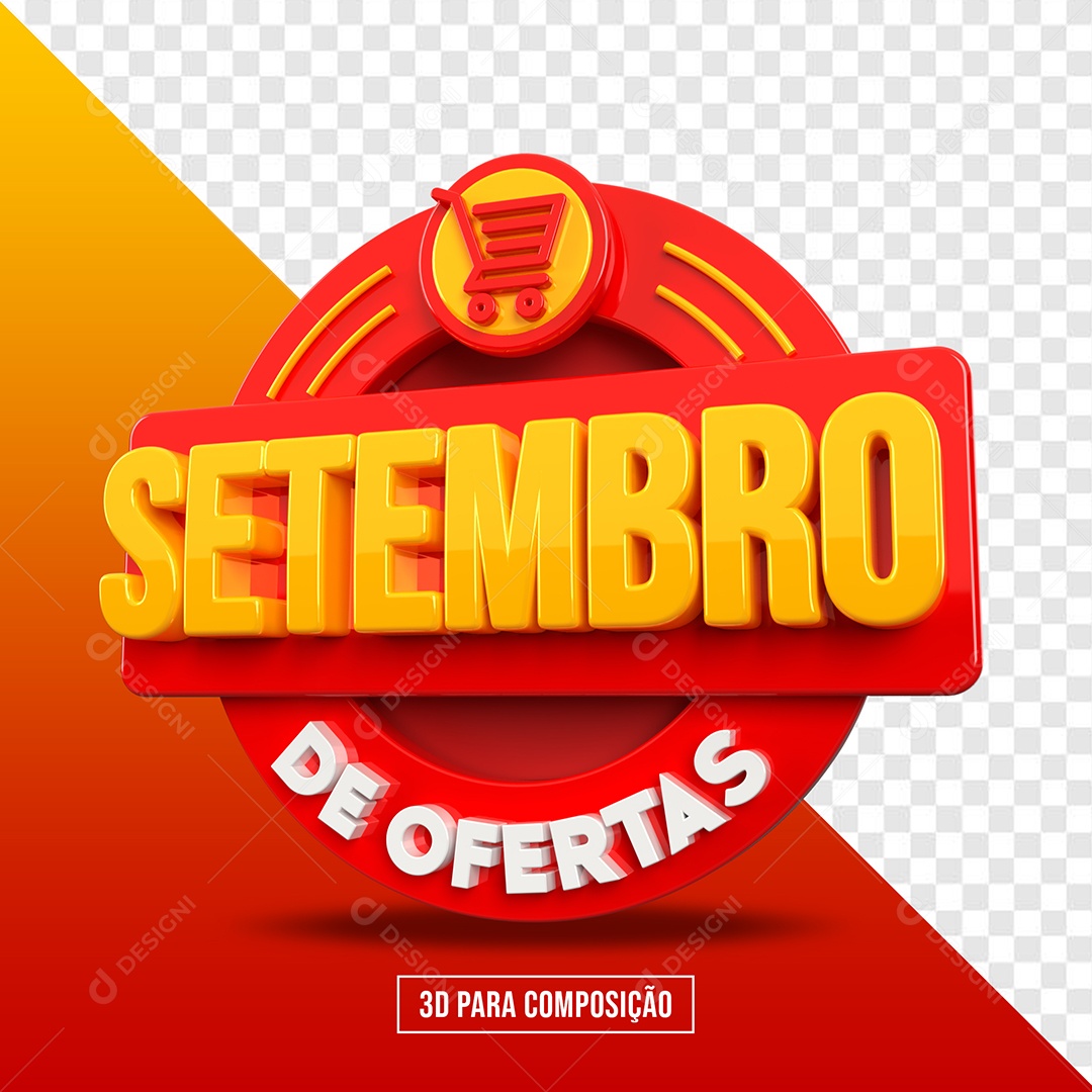 Setembro de Ofertas selo 3D Vermelho Dourado para Composição PSD