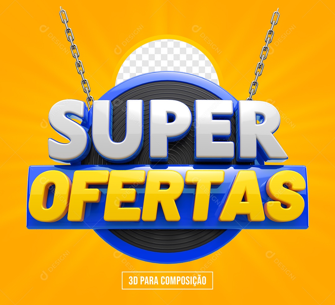 Super Ofertas Selo 3D Branco Dourado Azul para Composição PSD