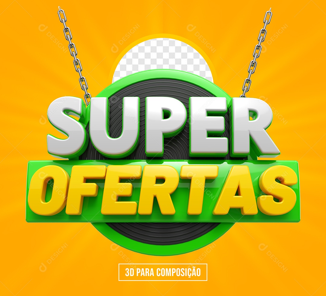 Super Ofertas Selo 3D Branco Dourado Verde para Composição PSD