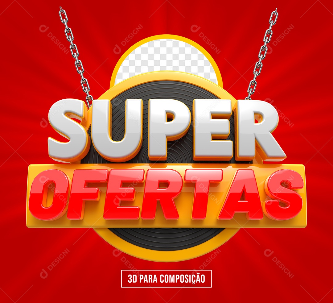 Super Ofertas Vermelho Branco Selo 3D para Composição PSD