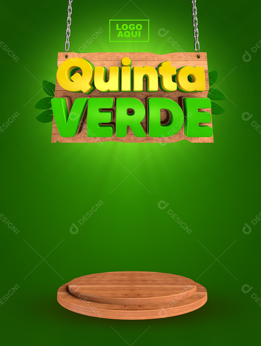 Quinta Verde Selo 3D Verde Dourado para Composição PSD