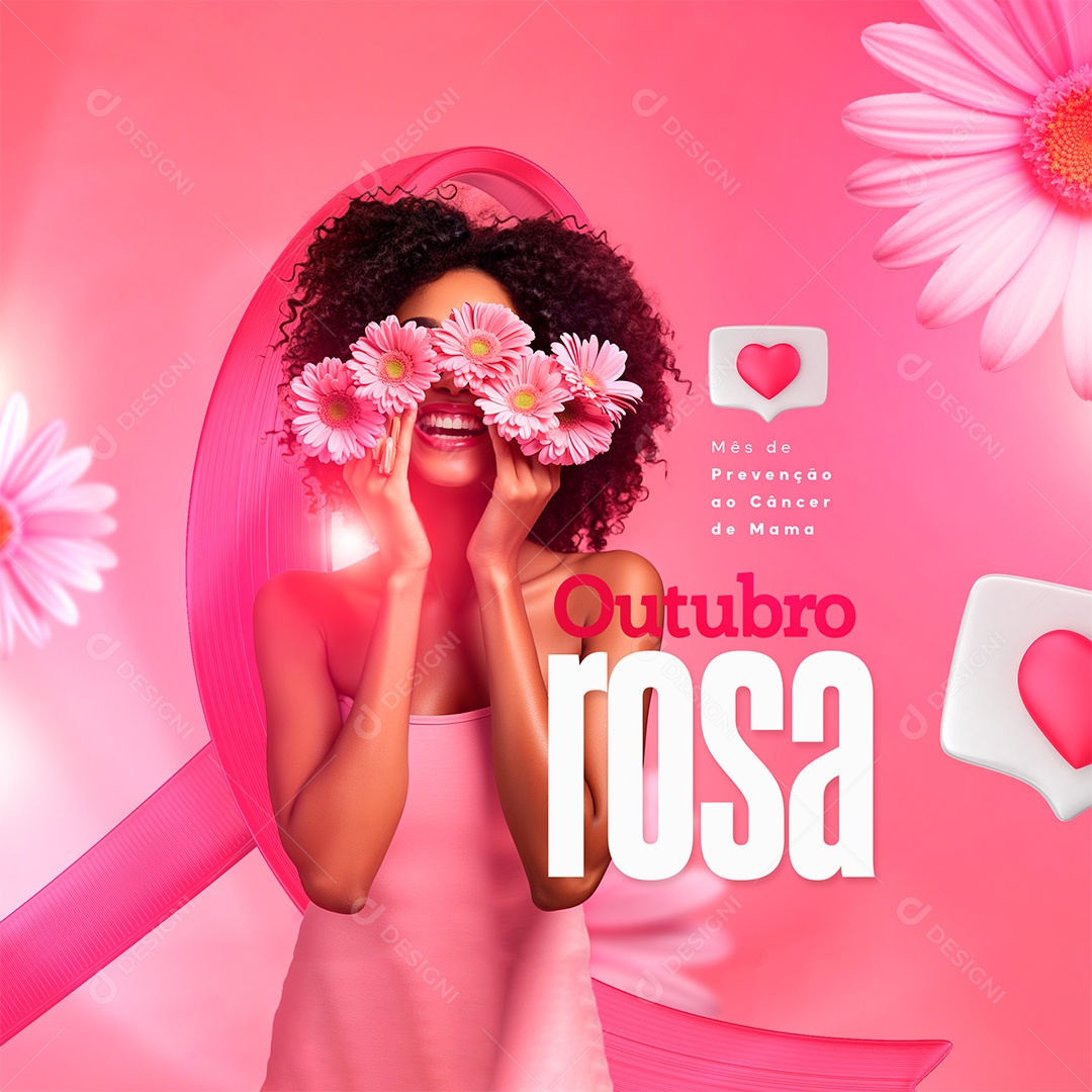 Campanha Outubro Rosa Mês de Prevenção ao Câncer de Mama Social Media PSD Editável