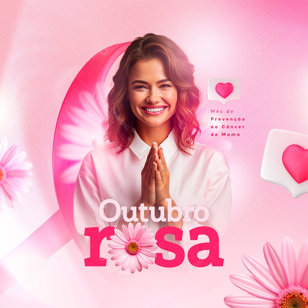 Campanha Outubro Rosa Mês de Prevenção ao Câncer de Mama Social Media PSD Editável