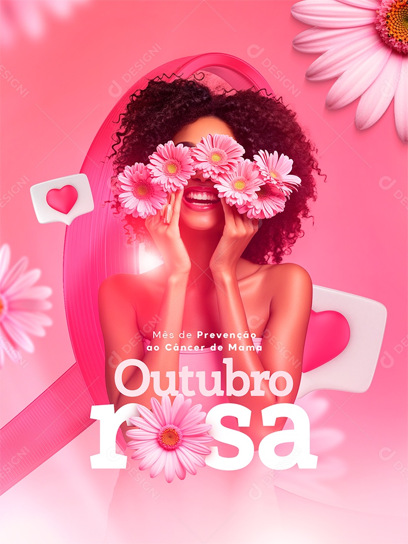Campanha Outubro Rosa Mês de Prevenção ao Câncer de Mama Social Media PSD Editável
