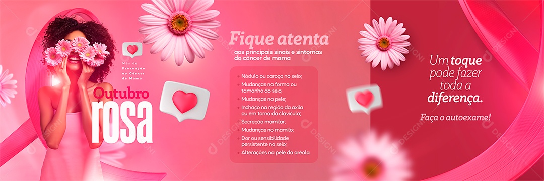 Carrossel Campanha Outubro Rosa Um Toque Pode fazer Toda a Diferença Social Media PSD Editável