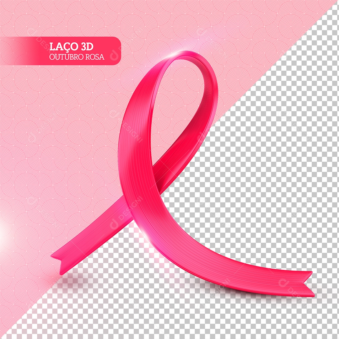 Laço 3D De Outubro Rosa Elemento 3D para Composição PSD