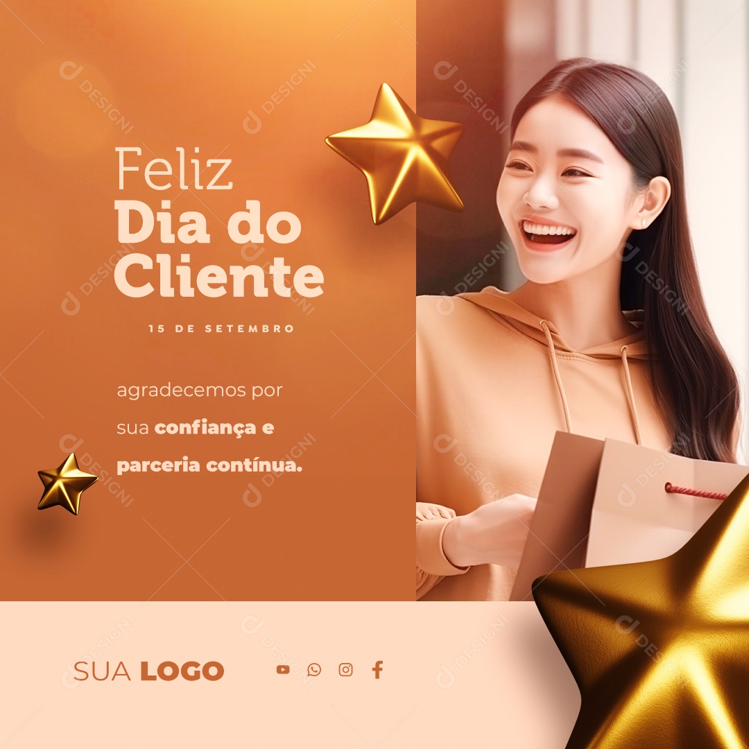 Feliz Dia do Cliente Agradecemos por sua Confiança e Parceria Contínua Social Media PSD Editável