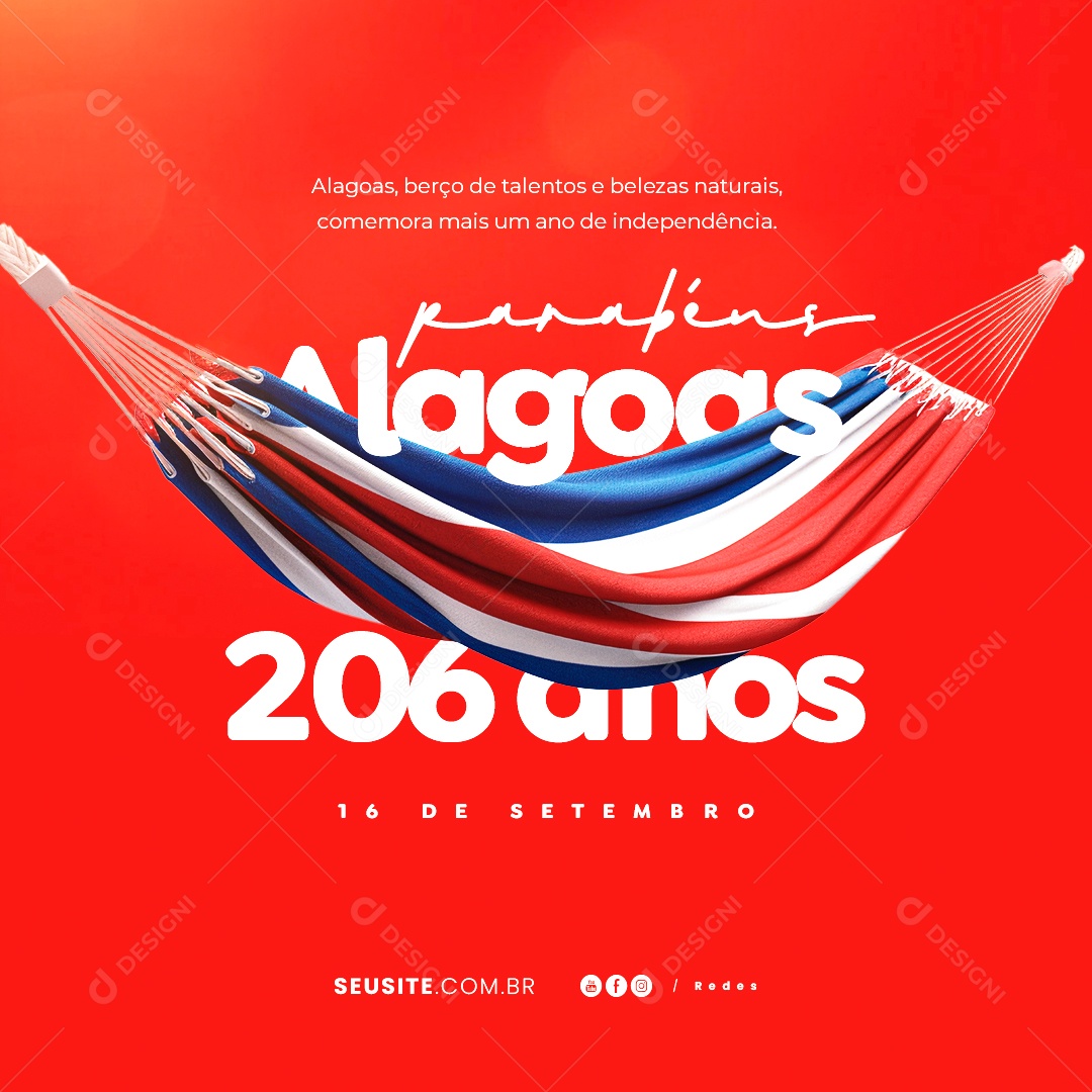 Dia Aniversário de Alagoas Parabéns 206 Anos Social Media PSD Editável
