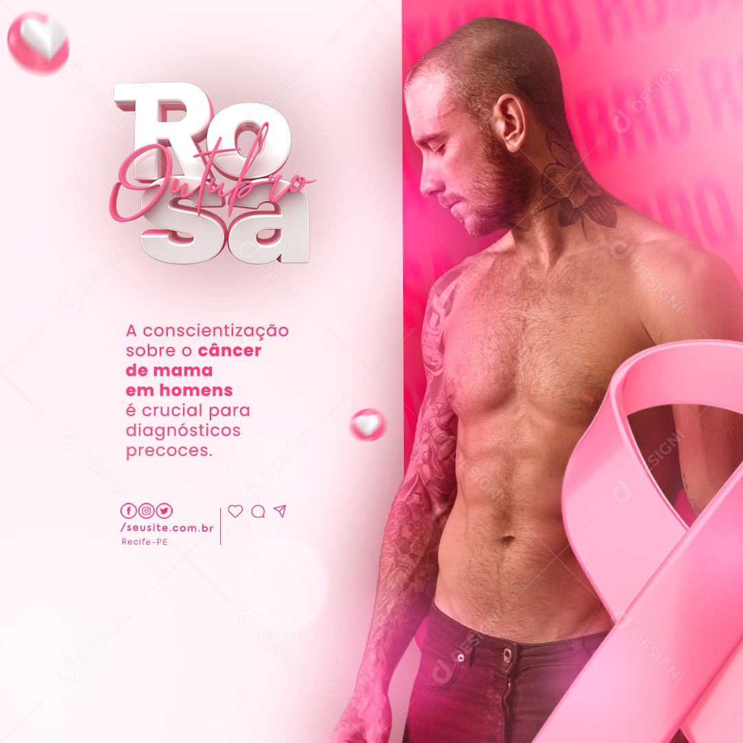 Outubro Rosa A Conscientização sobre o Câncer em Homens Social Media PSD Editável