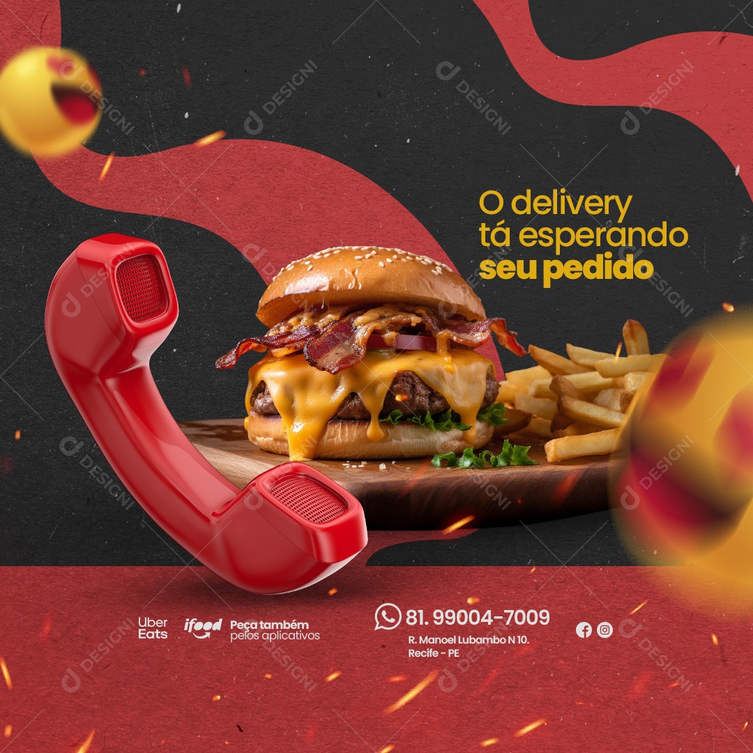 Hamburgueria O Delivery Tá Esperando seu Pedido Social Media PSD Editável