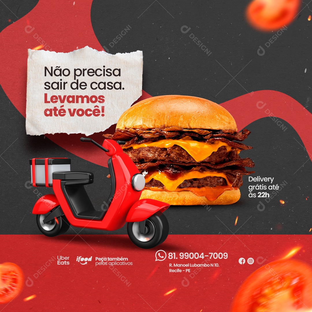 Hamburgueria Não Precisa Sair de Casa Levamos Até Você Delivery Social Media PSD Editável