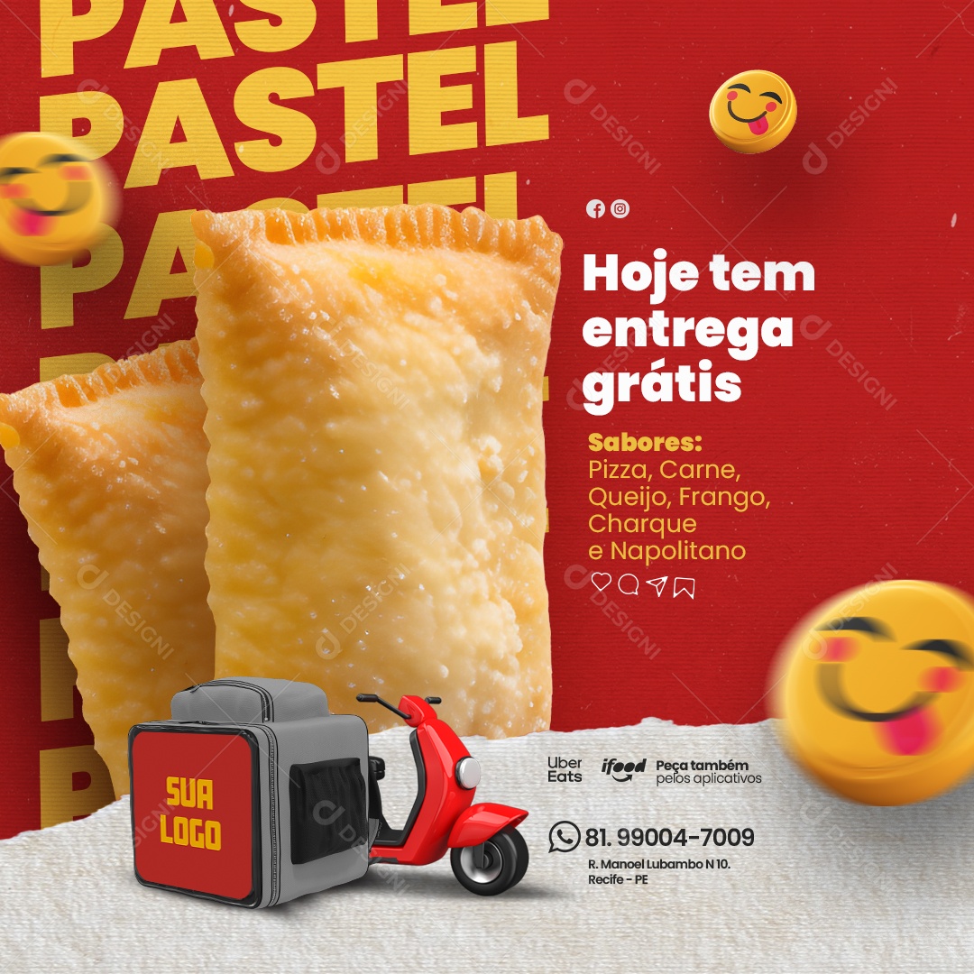Pastelaria Hoje tem Entrega Grátis Pastel de Vento Social Media PSD Editável