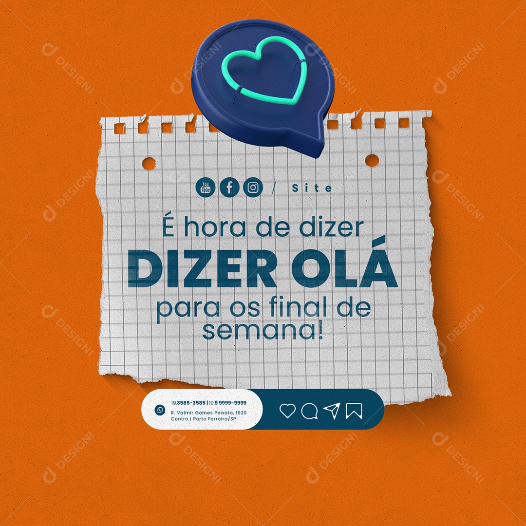 Fim De Semana é Hora de Dizer Olá para os Final de Semana Social Media PSD Editável