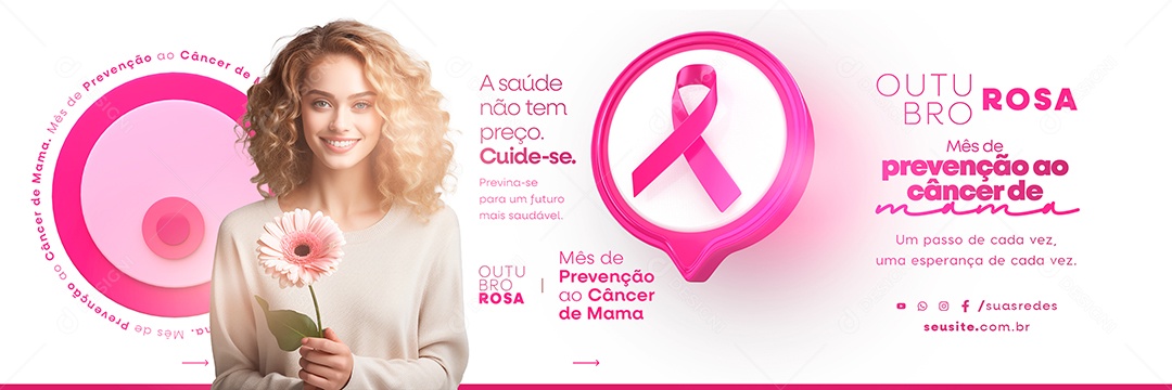 Carrossel Outubro Rosa A Saúde não tem Preço Cuide Se Social Media PSD Editável