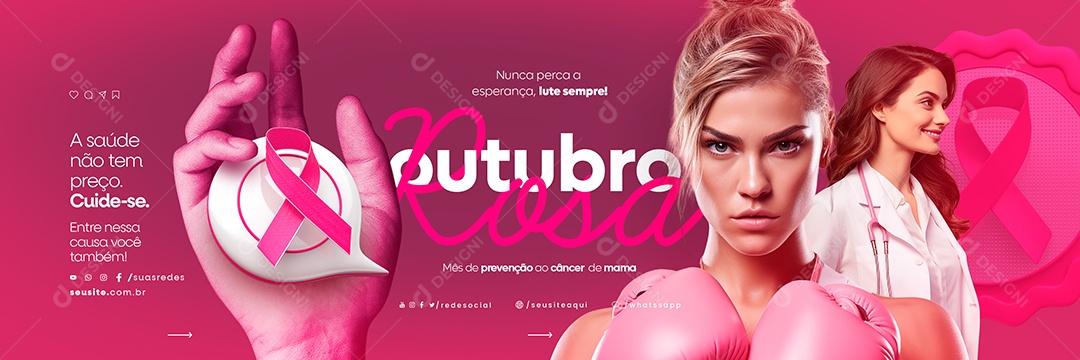 Carrossel Outubro Rosa Nunca Perca a Esperança Lute Sempre Social Media PSD Editável
