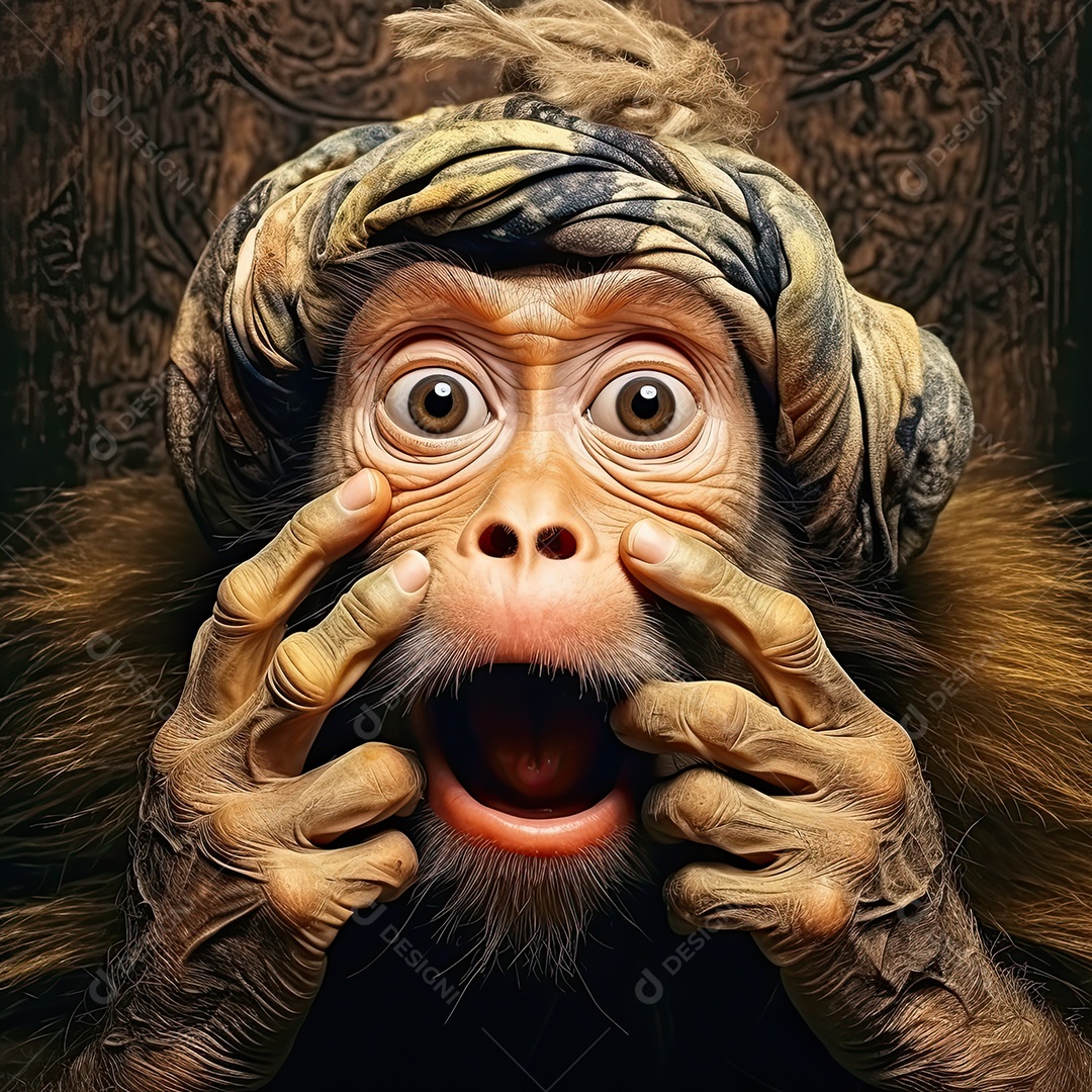 Um macaco engraçado divertido e estranho fazendo uma careta