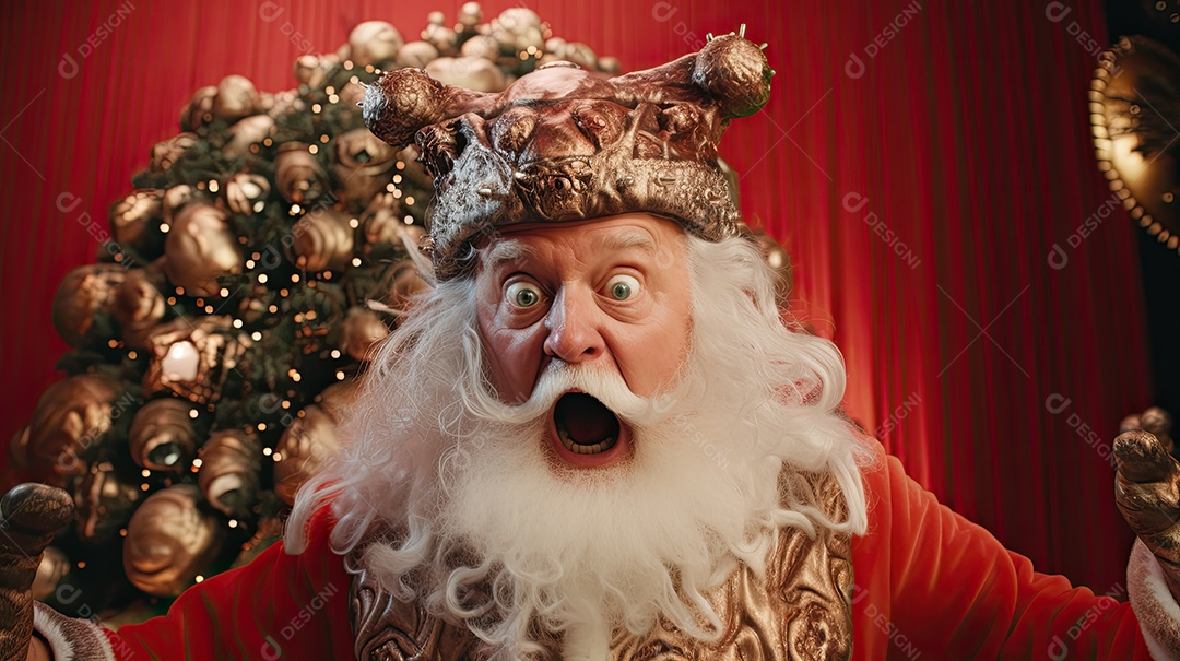 Um Papai Noel engraçado divertido e estranho fazendo uma careta