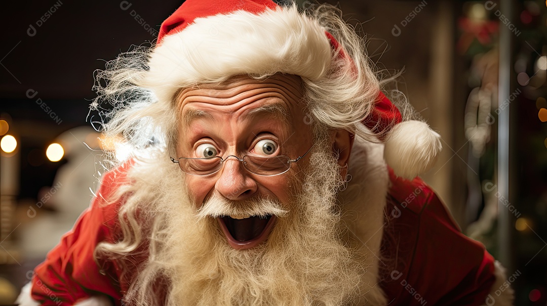 Um Papai Noel engraçado divertido e estranho fazendo uma careta