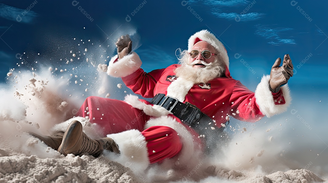 Um Papai Noel engraçado divertido e estranho fazendo uma careta