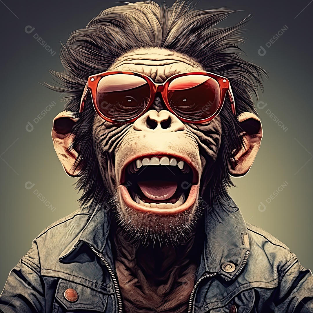 Um macaco engraçado divertido e estranho fazendo uma careta