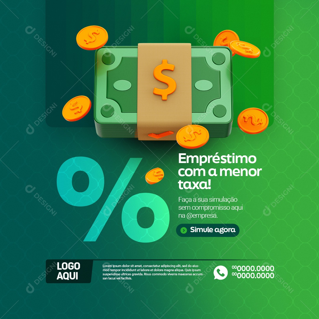 Empréstimo com a Menor Taxa Simule Agora Social Media PSD Editável