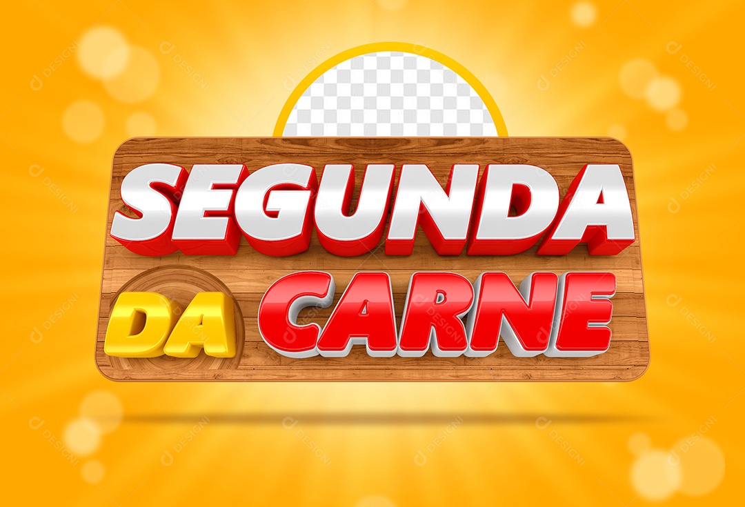 Segunda da Carne Selo 3D Branco Dourado Vermelho para Composição PSD