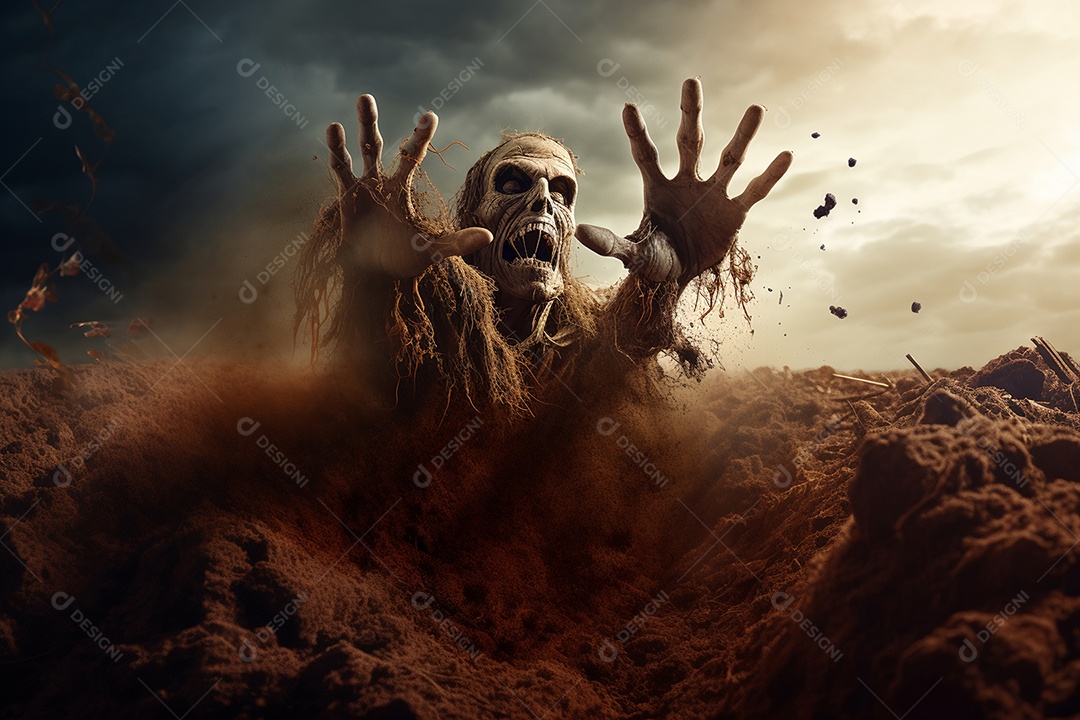 Zombie saindo da terra conceito halloween