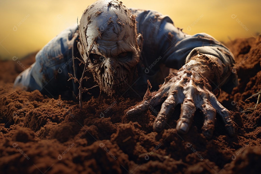 Zombie saindo da terra conceito halloween