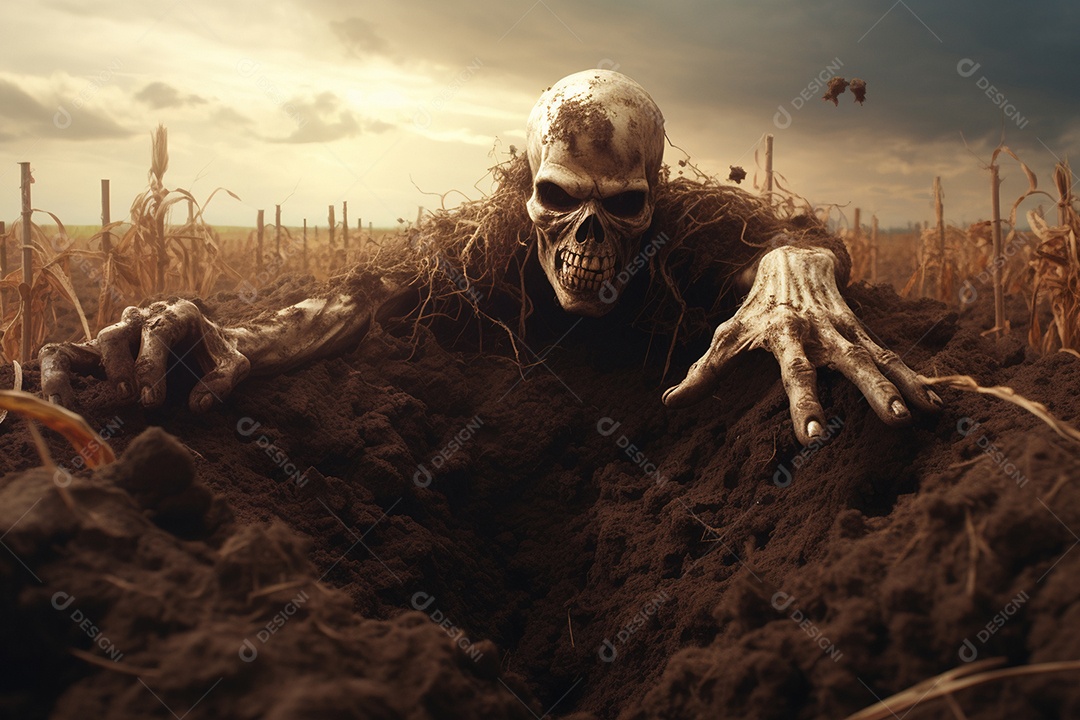 Zombie saindo da terra conceito halloween