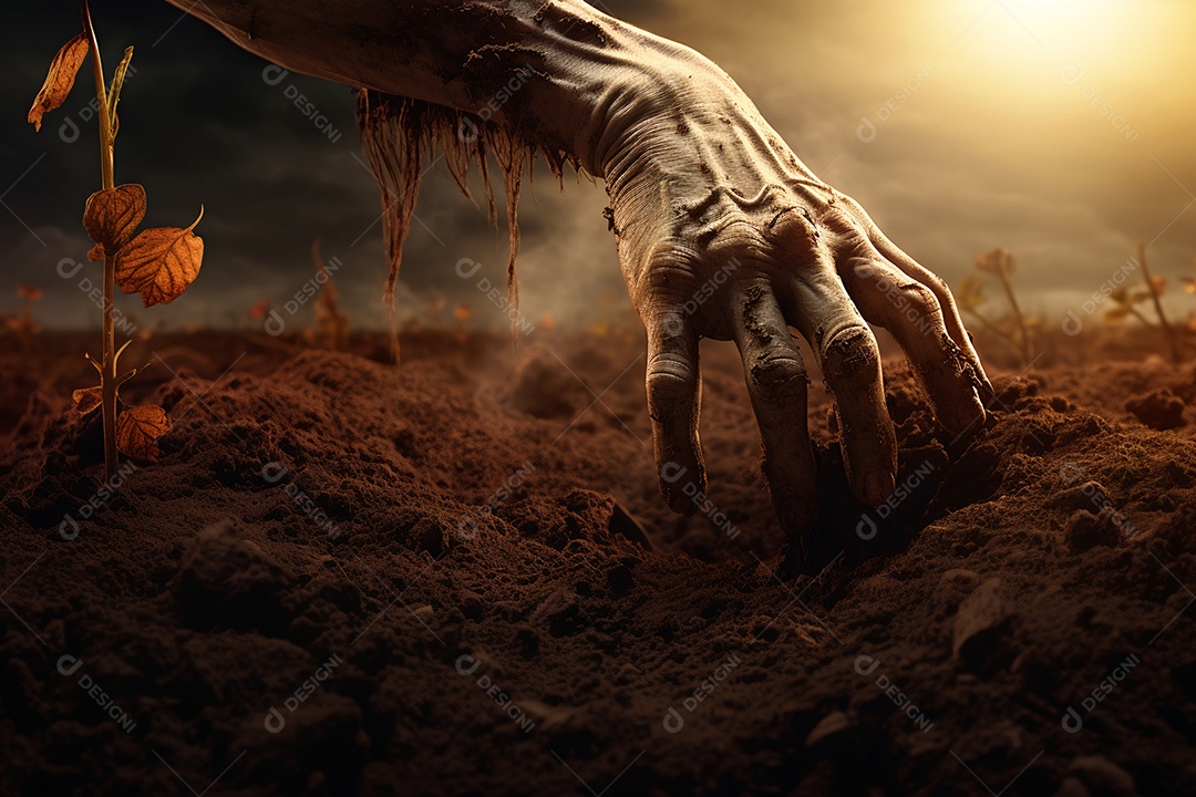 Zombie saindo da terra conceito halloween