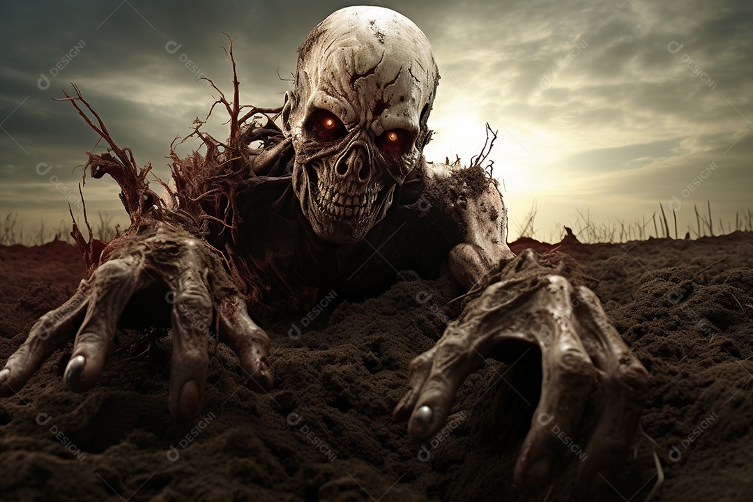 Zombie saindo da terra conceito halloween