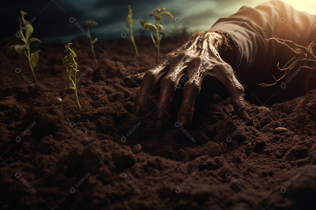 Zombie saindo da terra conceito halloween