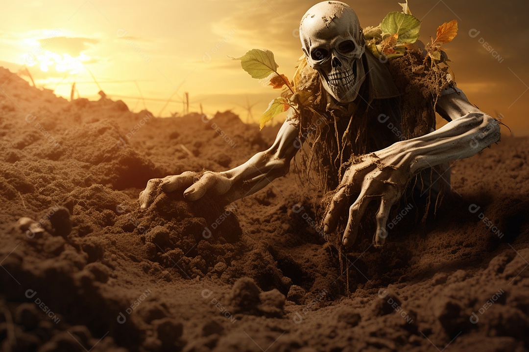 Zombie saindo da terra conceito halloween