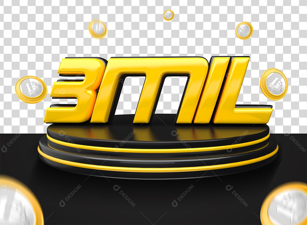 Selo 3D Podium 3Mil Preto Moedas Para Composição PSD