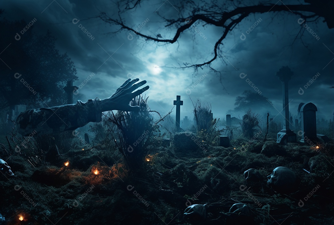 Zombie saindo da terra conceito halloween