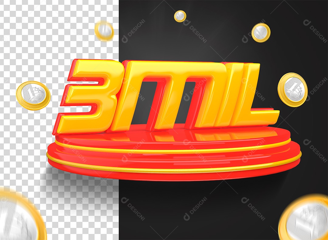 Selo 3D Podium 3Mil Vermelho Moedas Para Composição PSD