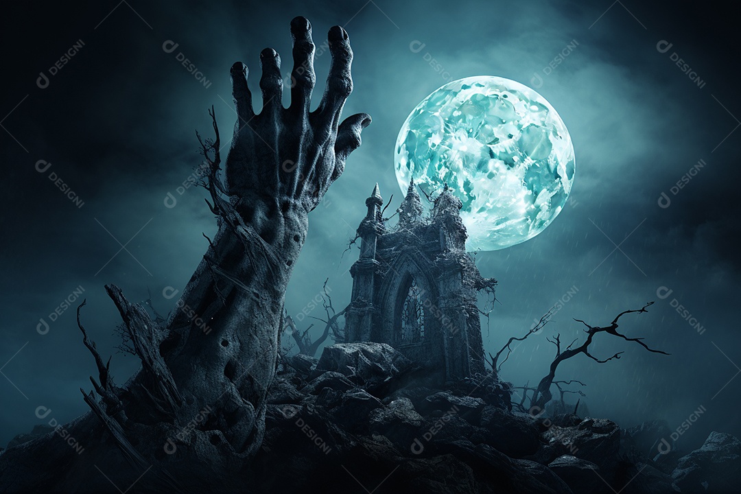 Zombie saindo da terra conceito halloween