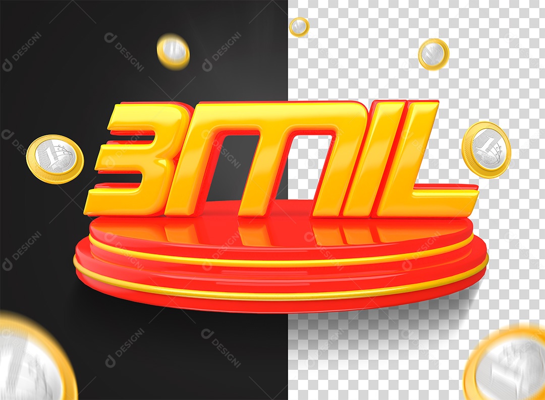 Selo 3D Podium 3Mil Vermelho Moedas Para Composição PSD