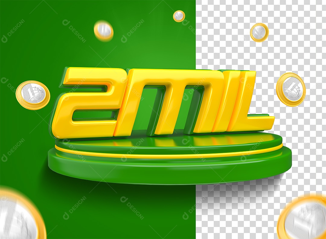 Selo 3D Podium 2Mil Verde Moedas Para Composição PSD