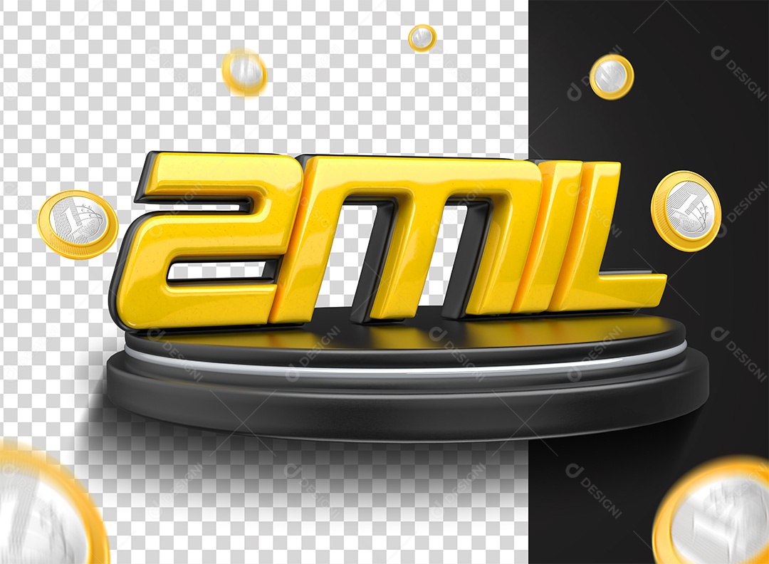 Selo 3D Podium 2Mil Preto Moedas Para Composição PSD