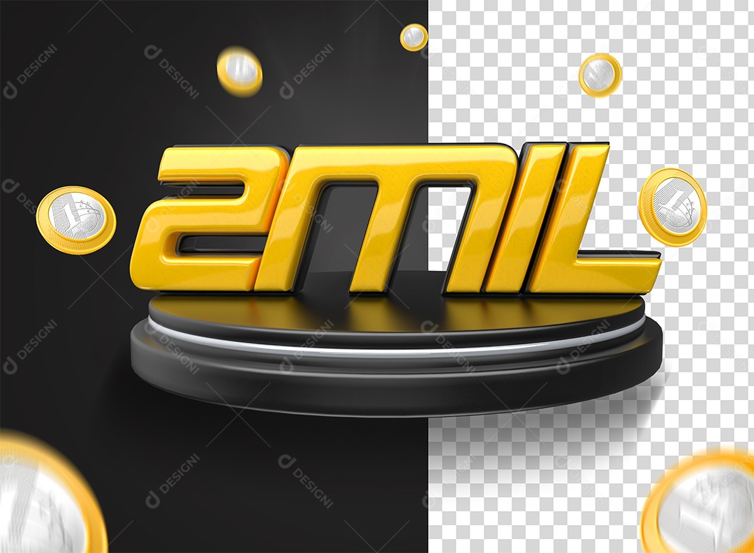 Selo 3D Podium 2Mil Preto Moedas Para Composição PSD