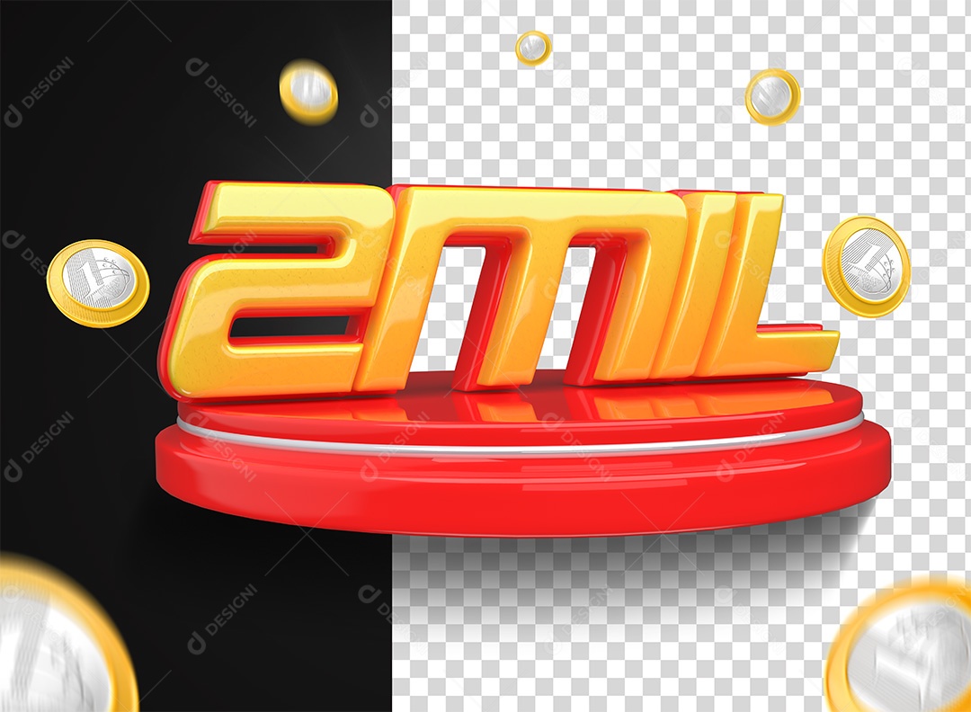 Selo 3D Podium 2Mil Vermelho Moedas Para Composição PSD