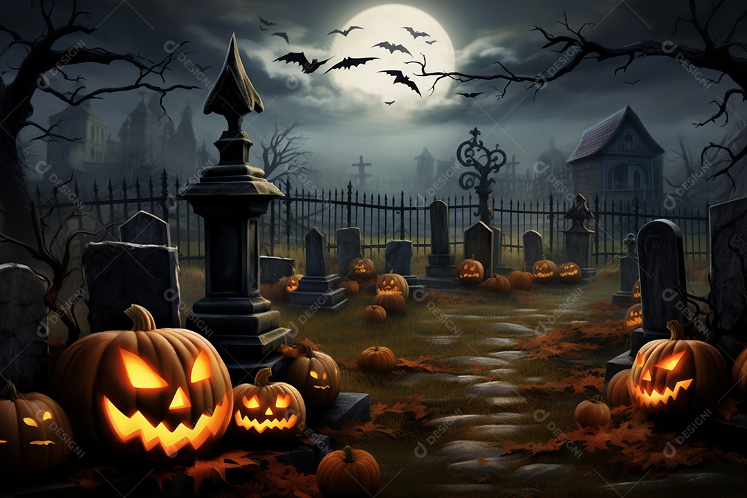 Fundo de abóboras e zumbi para halloween