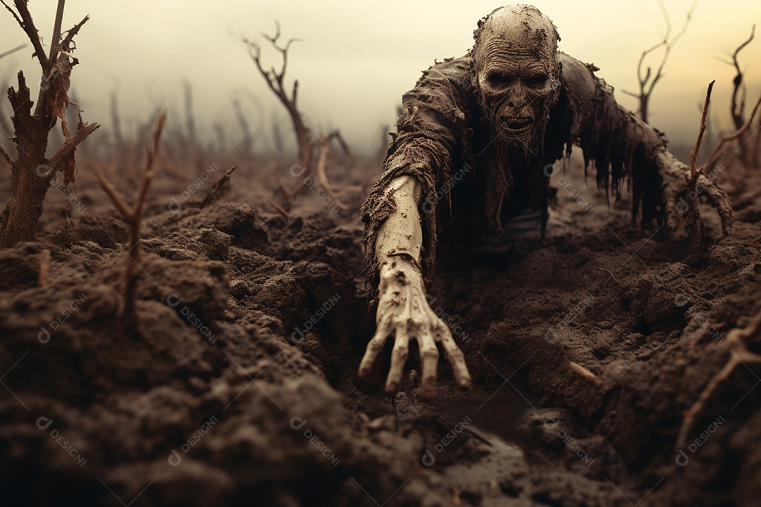 Zombie saindo da terra conceito halloween