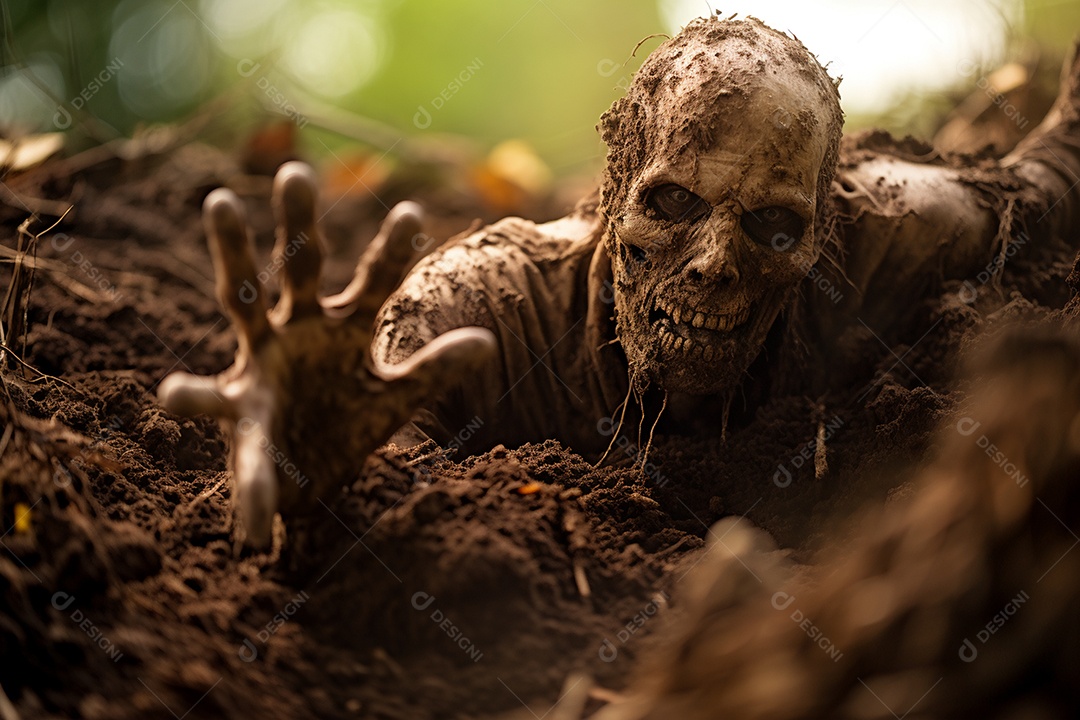 Zombie saindo da terra conceito halloween