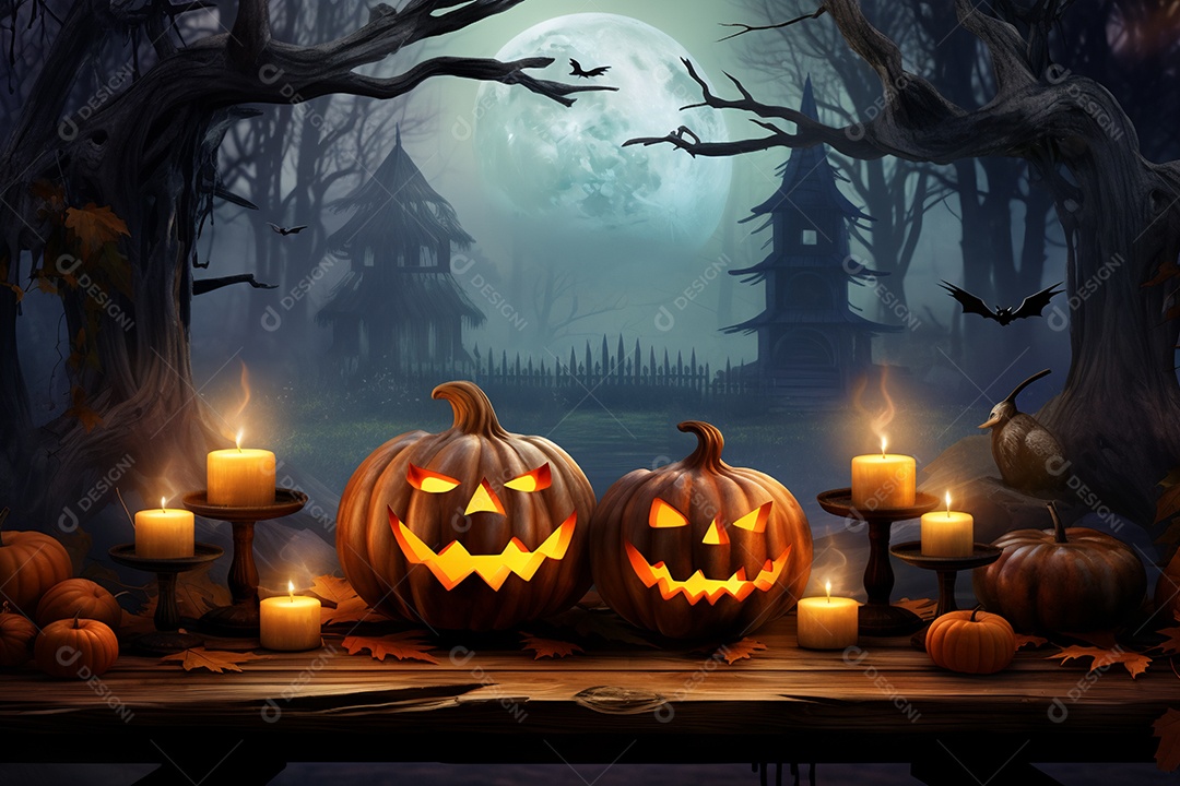 Fundo de abóboras e velas para halloween