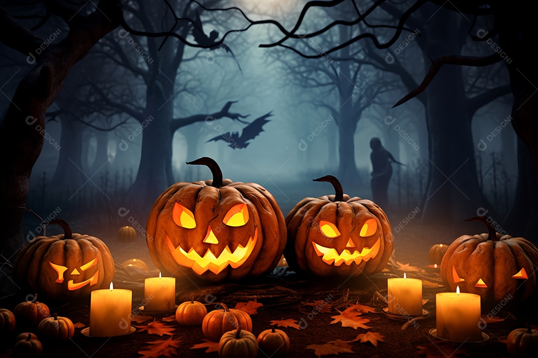 Fundo de abóboras e velas para halloween