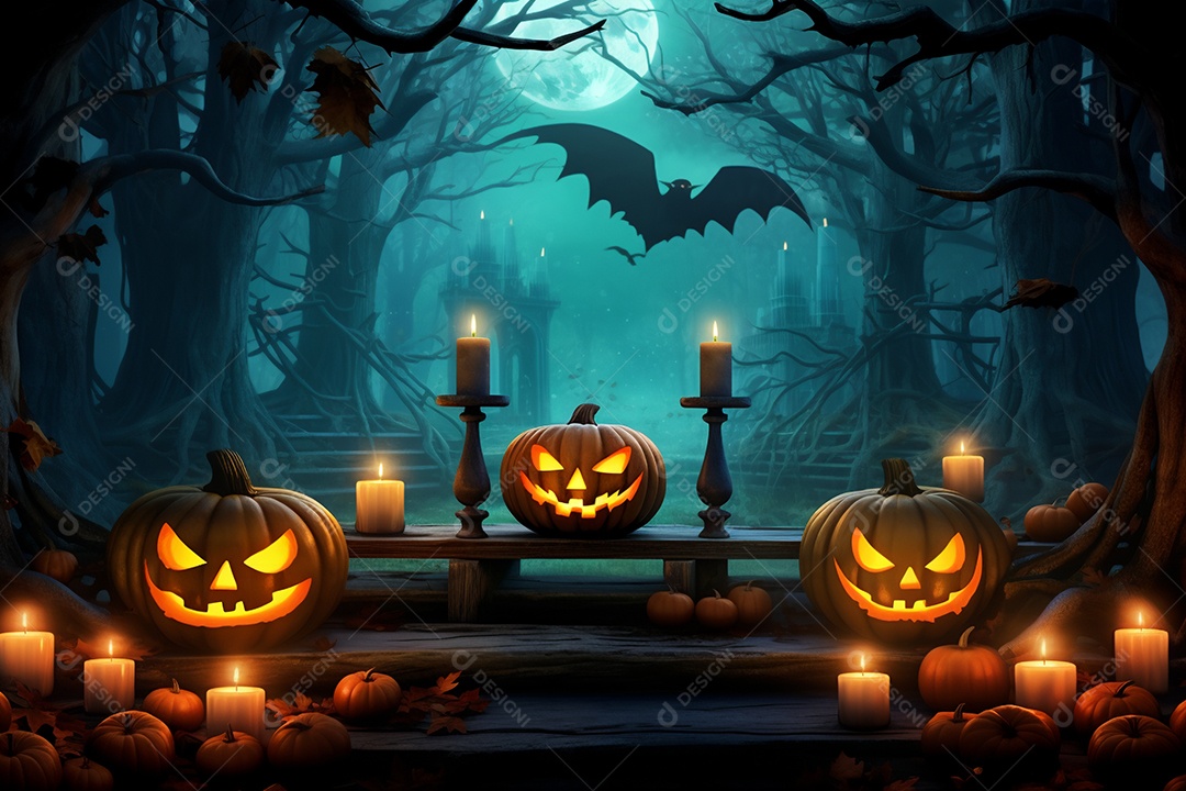 Fundo de abóboras e velas para halloween
